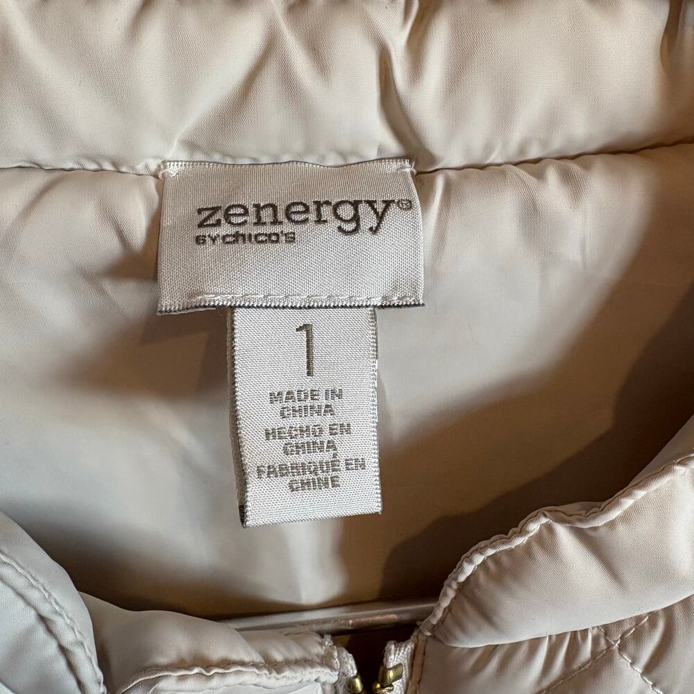 Zenergy By Chico’s Women’s Long Sleeve zip Up Quilted Jacket Size 1 In Ivory - Picture 2 of 4